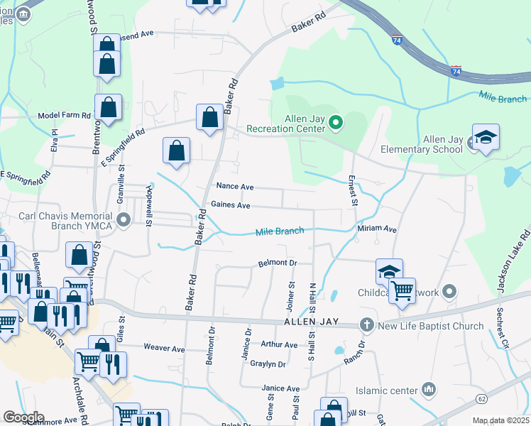 map of restaurants, bars, coffee shops, grocery stores, and more near 812 Gaines Ave in High Point