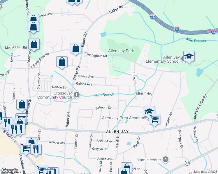map of restaurants, bars, coffee shops, grocery stores, and more near 906 Gaines Avenue in High Point