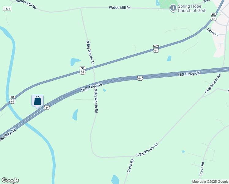 map of restaurants, bars, coffee shops, grocery stores, and more near 408 South Big Woods Road in Spring Hope