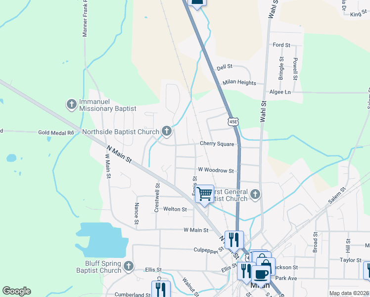 map of restaurants, bars, coffee shops, grocery stores, and more near 2035 West Cherry Street in Milan