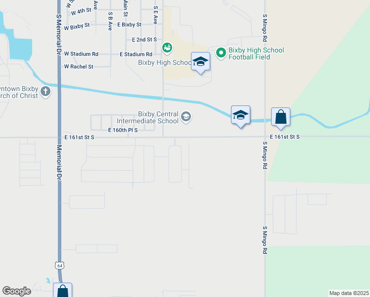 map of restaurants, bars, coffee shops, grocery stores, and more near 8710 East 161st Street South in Bixby