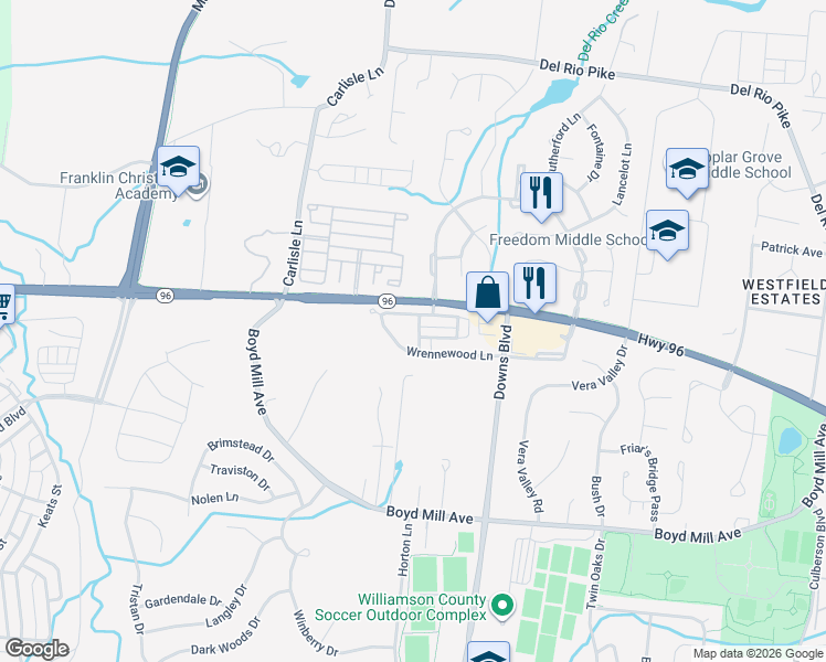 map of restaurants, bars, coffee shops, grocery stores, and more near 309 Connelly Court in Franklin