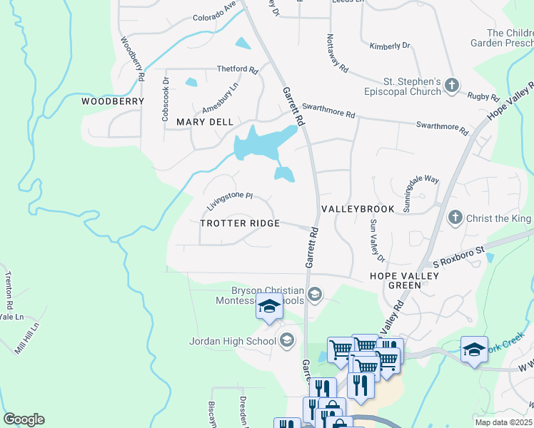 map of restaurants, bars, coffee shops, grocery stores, and more near 4007 Livingstone Place in Durham
