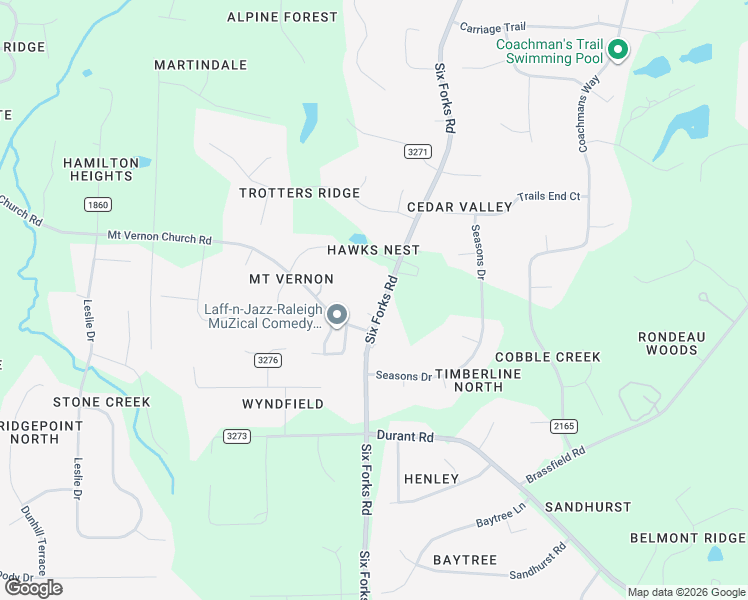 map of restaurants, bars, coffee shops, grocery stores, and more near 10721 Six Forks Road in Raleigh