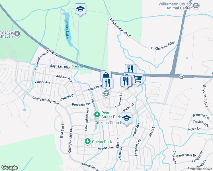 map of restaurants, bars, coffee shops, grocery stores, and more near 991 State Boulevard in Franklin