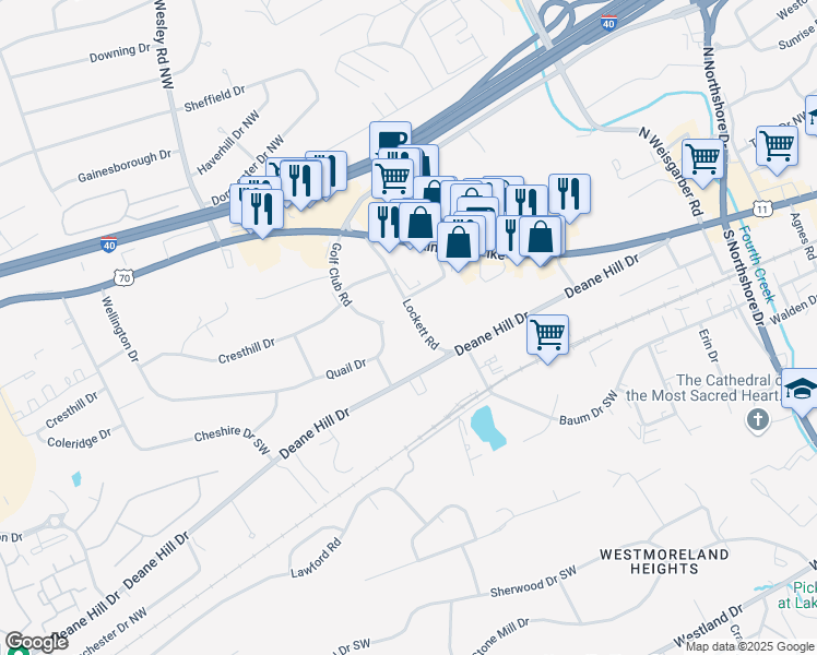 map of restaurants, bars, coffee shops, grocery stores, and more near 221 Lockett Road in Knoxville