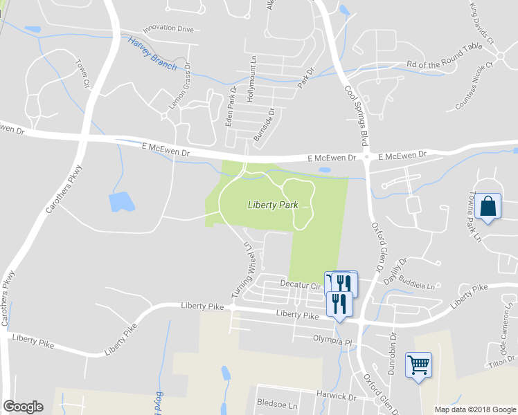 map of restaurants, bars, coffee shops, grocery stores, and more near 2080 Turning Wheel Lane in Franklin