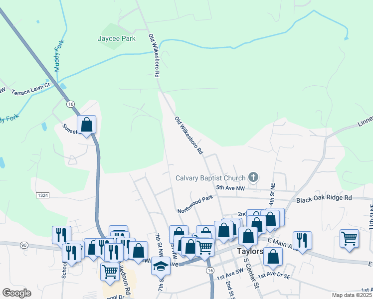 map of restaurants, bars, coffee shops, grocery stores, and more near 50 Max Lane in Township of Taylorsville