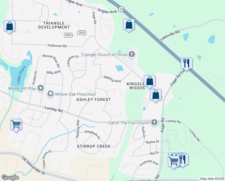 map of restaurants, bars, coffee shops, grocery stores, and more near 3510 Long Ridge Road in Durham