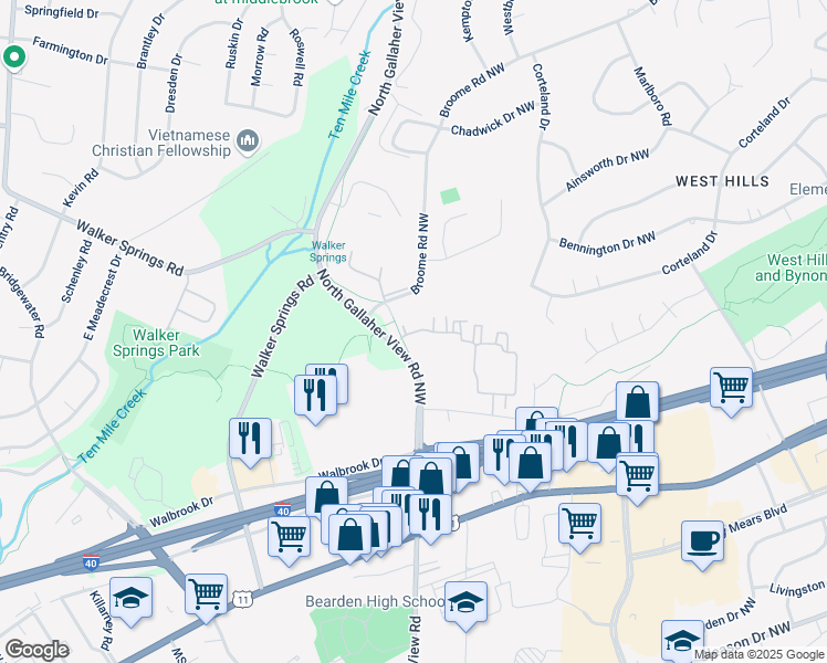 map of restaurants, bars, coffee shops, grocery stores, and more near 8410 Ivy Falls Way in Knoxville