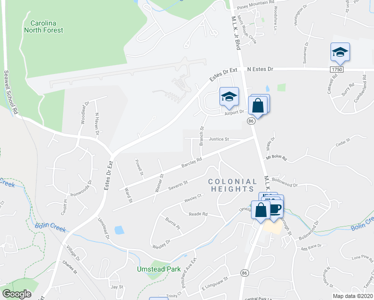map of restaurants, bars, coffee shops, grocery stores, and more near 4 Wyrick Street in Chapel Hill