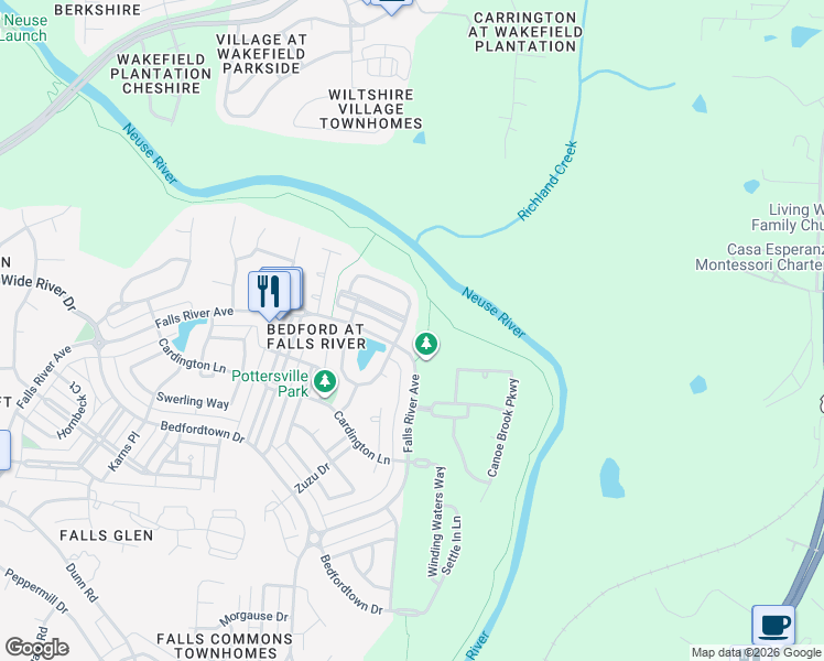 map of restaurants, bars, coffee shops, grocery stores, and more near 10610 Edmundson Avenue in Raleigh
