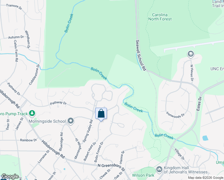map of restaurants, bars, coffee shops, grocery stores, and more near 130 Creekview Circle in Carrboro