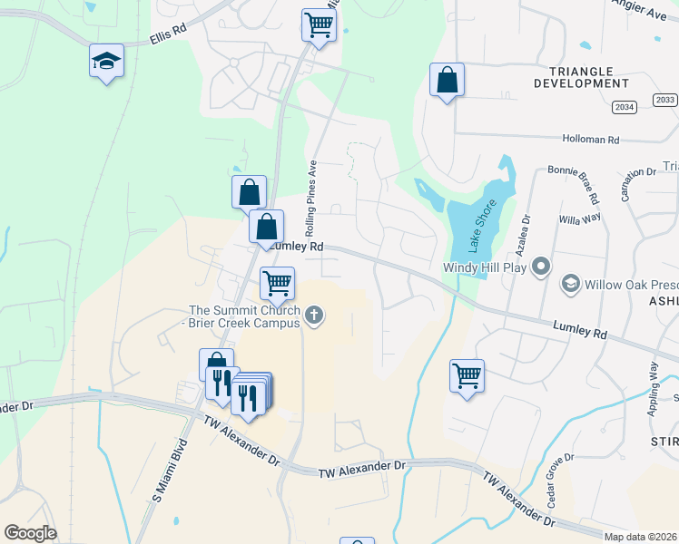 map of restaurants, bars, coffee shops, grocery stores, and more near 4222 Lumley Road in Durham