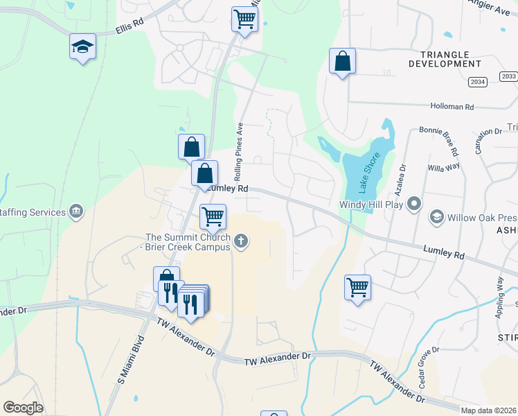 map of restaurants, bars, coffee shops, grocery stores, and more near 4222 Lumley Road in Durham