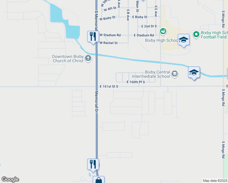 map of restaurants, bars, coffee shops, grocery stores, and more near 16103 South Memorial Drive in Bixby