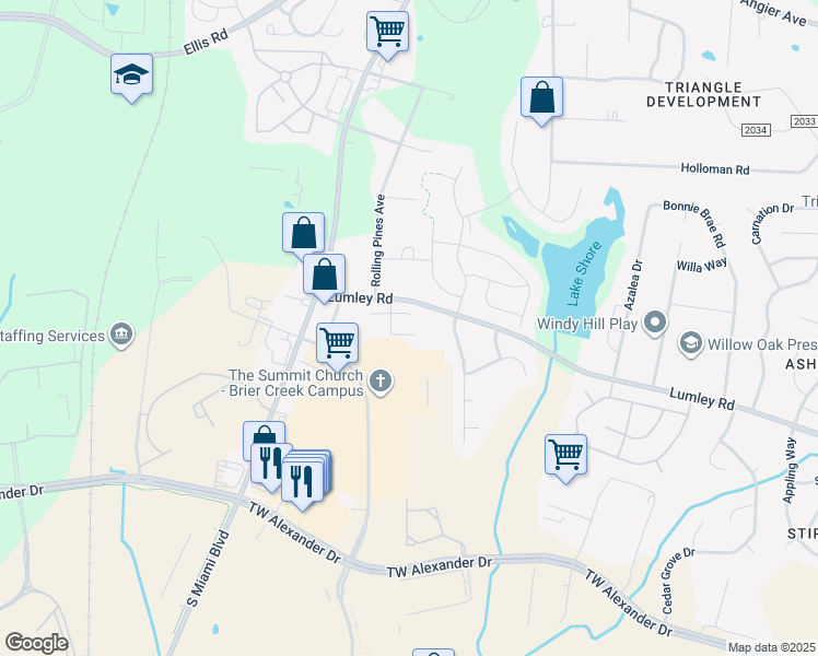 map of restaurants, bars, coffee shops, grocery stores, and more near 4222 Lumley Road in Durham