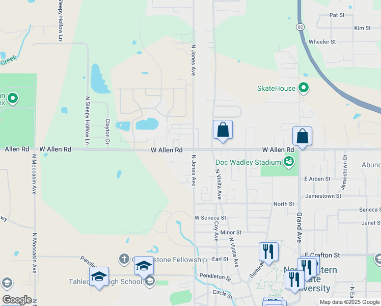map of restaurants, bars, coffee shops, grocery stores, and more near 1253 North Jones Avenue in Tahlequah
