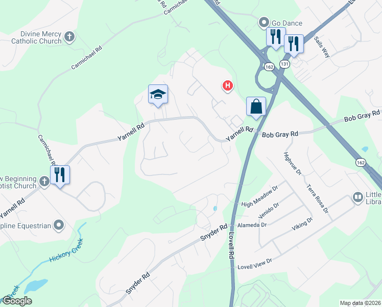 map of restaurants, bars, coffee shops, grocery stores, and more near 10720 Grantham Lane in Knoxville