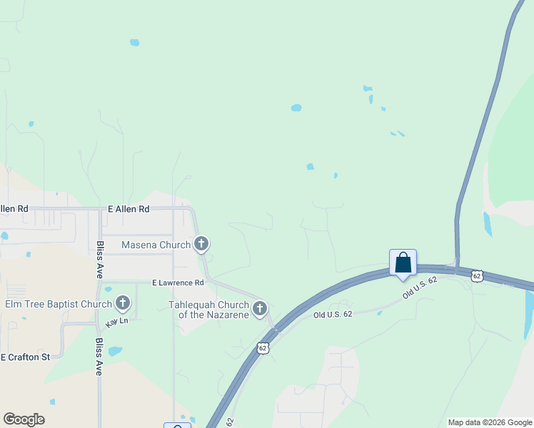 map of restaurants, bars, coffee shops, grocery stores, and more near 20591 East Whipperwill Road in Tahlequah