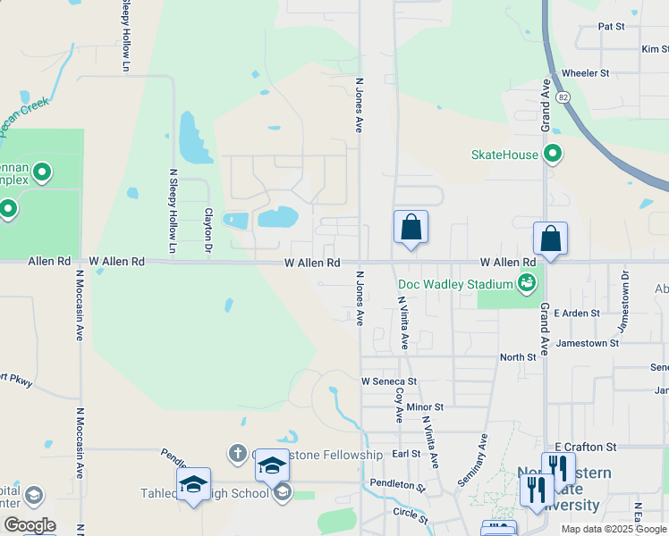map of restaurants, bars, coffee shops, grocery stores, and more near 509 West Allen Road in Tahlequah