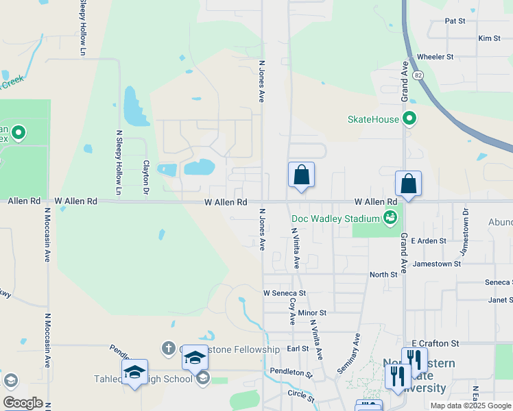 map of restaurants, bars, coffee shops, grocery stores, and more near 503 West Allen Road in Tahlequah