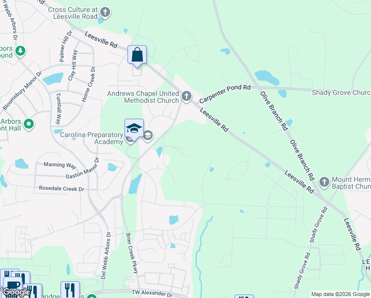 map of restaurants, bars, coffee shops, grocery stores, and more near 211 Andrews Chapel Rd in Durham