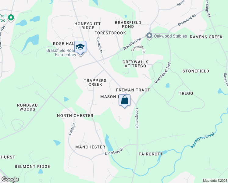 map of restaurants, bars, coffee shops, grocery stores, and more near 11016 Mason Ridge Drive in Raleigh