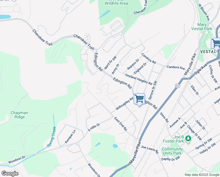 map of restaurants, bars, coffee shops, grocery stores, and more near 4142 Henry Knox Way in Knoxville