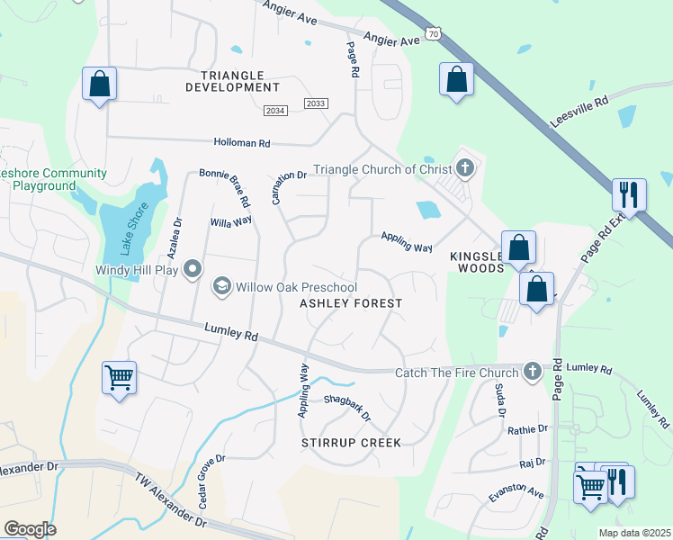 map of restaurants, bars, coffee shops, grocery stores, and more near 1 Bonham Court in Durham