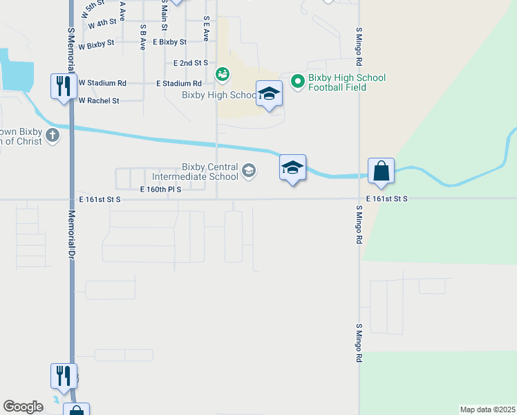 map of restaurants, bars, coffee shops, grocery stores, and more near 8710 East 161st Street South in Bixby