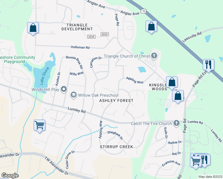 map of restaurants, bars, coffee shops, grocery stores, and more near 1 Bonham Court in Durham