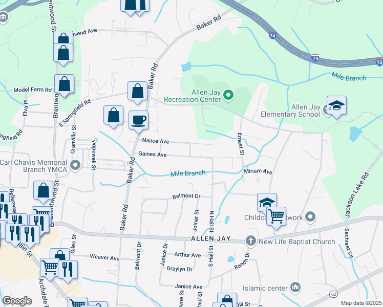 map of restaurants, bars, coffee shops, grocery stores, and more near 906 Gaines Avenue in High Point