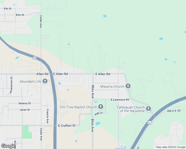 map of restaurants, bars, coffee shops, grocery stores, and more near 1454 East Allen Road in Tahlequah