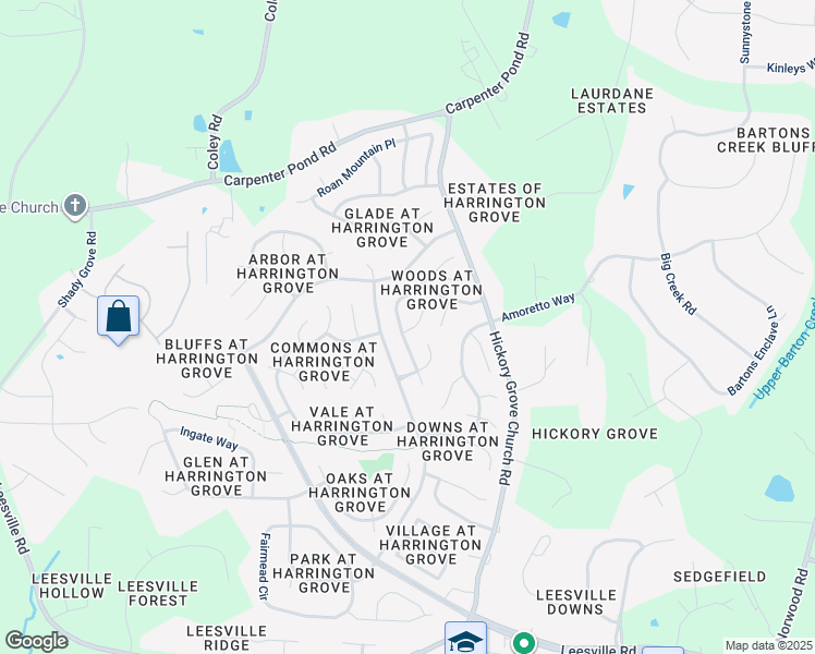 map of restaurants, bars, coffee shops, grocery stores, and more near 12400 Harcourt Drive in Raleigh