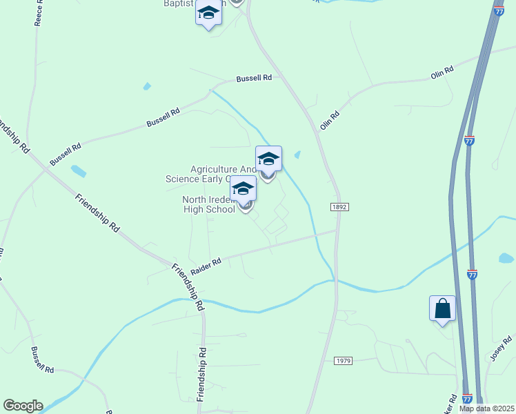 map of restaurants, bars, coffee shops, grocery stores, and more near 156 Raider Road in Olin