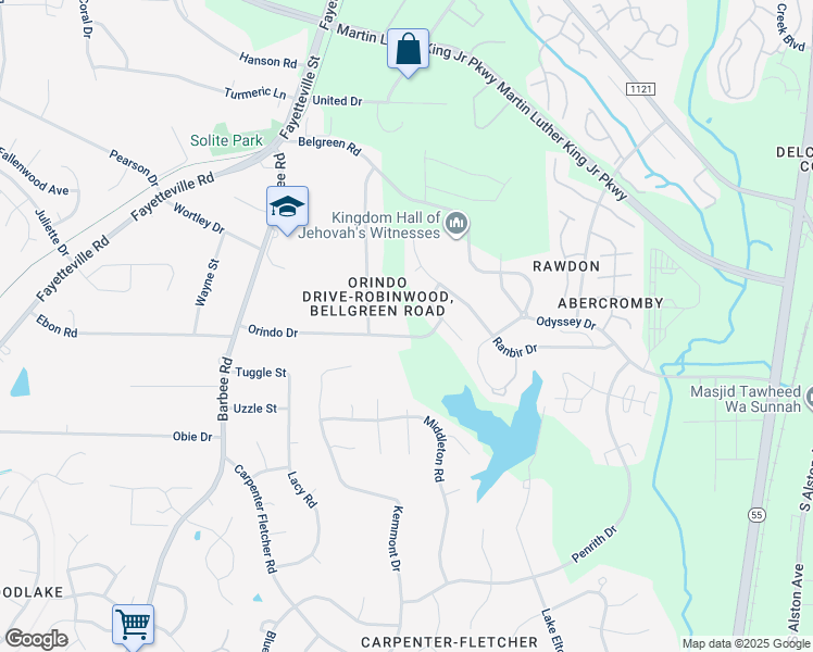 map of restaurants, bars, coffee shops, grocery stores, and more near 715 Orindo Drive in Durham