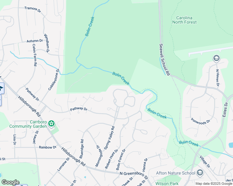 map of restaurants, bars, coffee shops, grocery stores, and more near 411 Waterside Drive in Carrboro