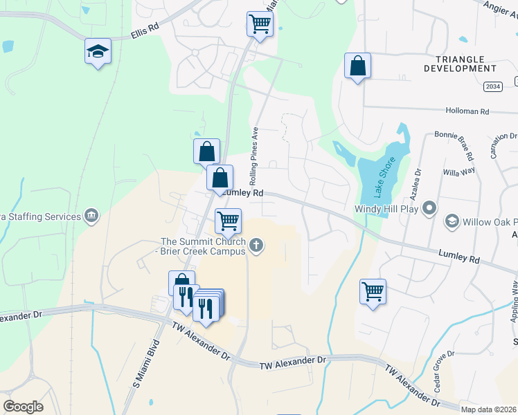 map of restaurants, bars, coffee shops, grocery stores, and more near 4120 Lumley Road in Durham