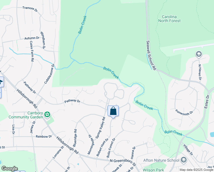 map of restaurants, bars, coffee shops, grocery stores, and more near 411 Waterside Drive in Carrboro