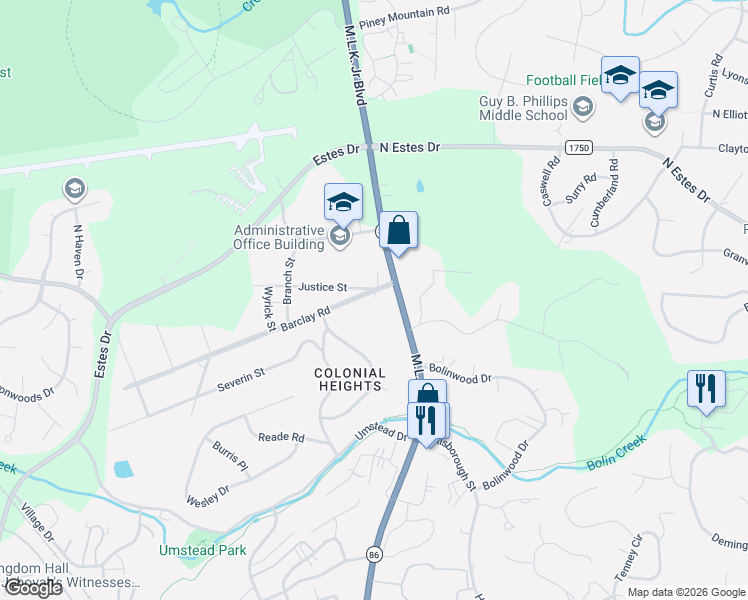 map of restaurants, bars, coffee shops, grocery stores, and more near 113 Barclay Road in Chapel Hill
