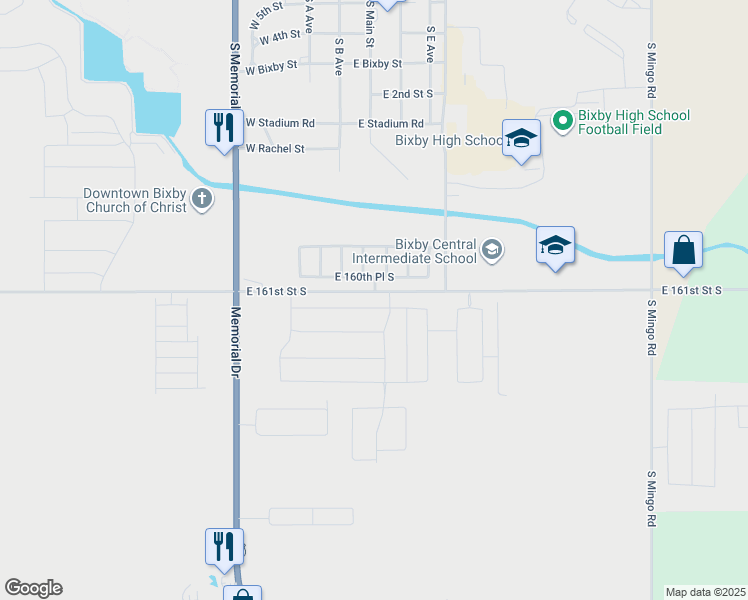 map of restaurants, bars, coffee shops, grocery stores, and more near 8722 East 160th Place South in Bixby