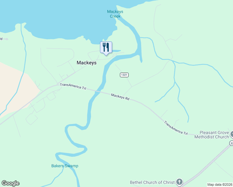 map of restaurants, bars, coffee shops, grocery stores, and more near 8578-9034 Mackeys Rd in Roper