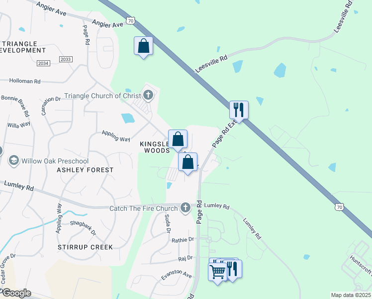 map of restaurants, bars, coffee shops, grocery stores, and more near 2116 Page Road in Durham