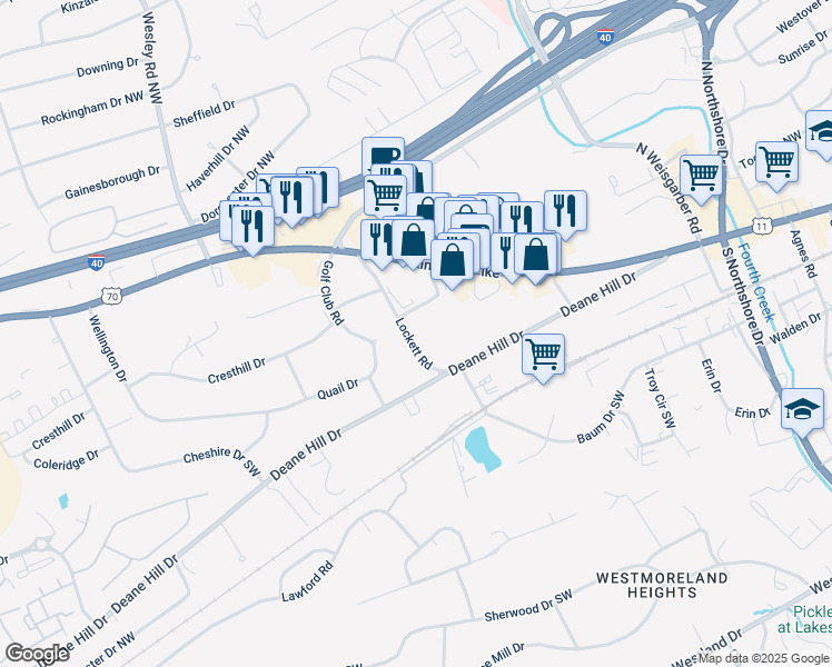 map of restaurants, bars, coffee shops, grocery stores, and more near 221 Lockett Road in Knoxville
