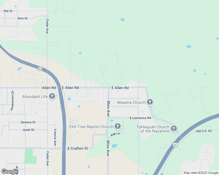 map of restaurants, bars, coffee shops, grocery stores, and more near 1454 East Allen Road in Tahlequah