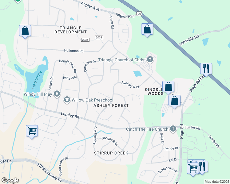map of restaurants, bars, coffee shops, grocery stores, and more near 3607 Long Ridge Road in Durham