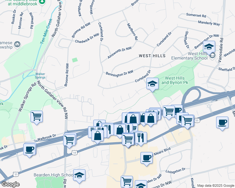 map of restaurants, bars, coffee shops, grocery stores, and more near 219 Kirkwall Lane in Knoxville