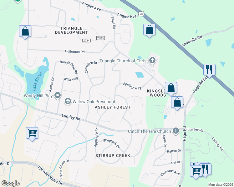 map of restaurants, bars, coffee shops, grocery stores, and more near 3607 Long Ridge Road in Durham