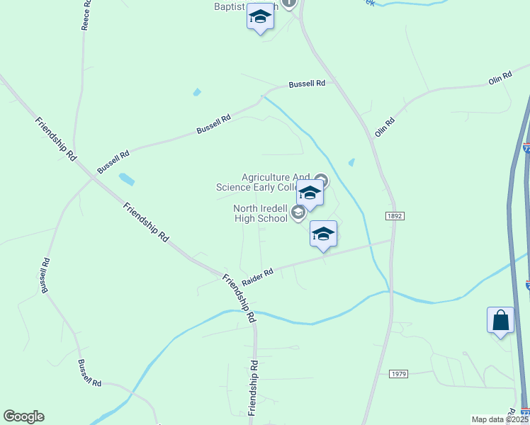 map of restaurants, bars, coffee shops, grocery stores, and more near 142 Con-Lee Drive in Olin
